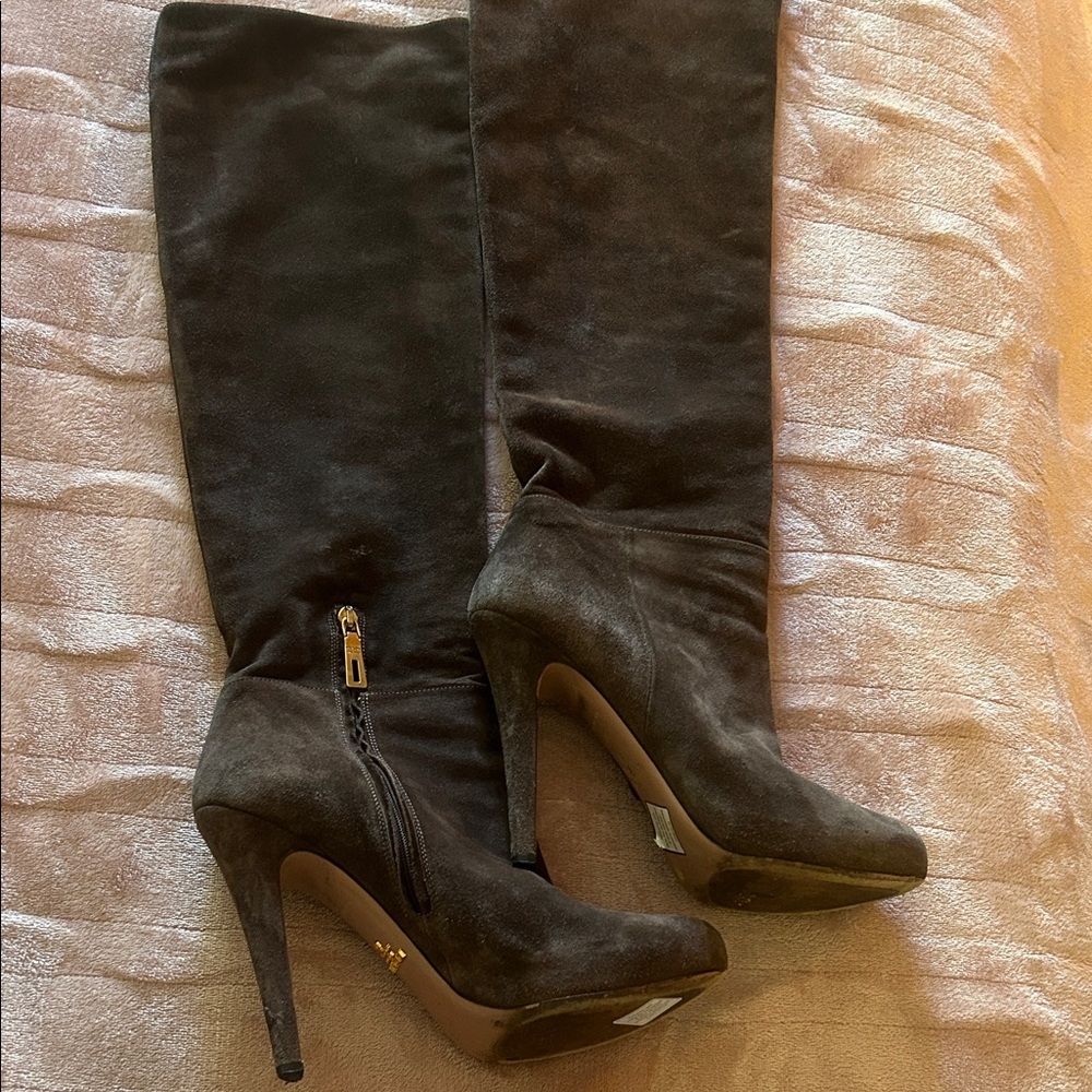 Prada Brown Suede Heeled Boots